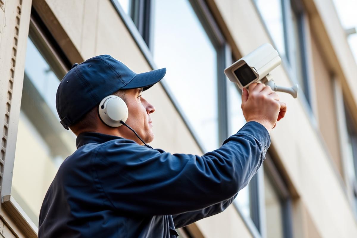 Technician installing camera